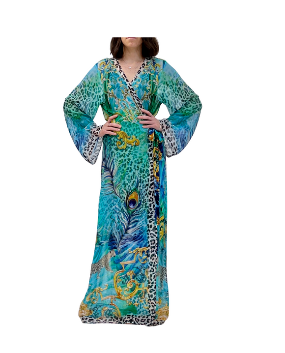 715 Royal Green Peacock Viscose Silk dress PRINT COLLECTION 2023