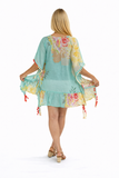 Floral kaftan with tassels - aqua