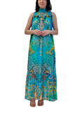 715 Royal Green Peacock Viscose Silk dress long PRINT COLLECTION 2023