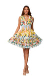 Italian Riviera Floral Fit &amp; Flare Dres- AKC-31820