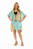Floral kaftan with tassels - aqua