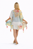 Floral kaftan with tassels - white