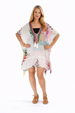 Floral kaftan with tassels - white