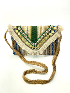 Jute Clutch With Shells and coins