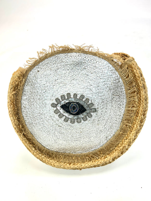 Natural and silver jute bag with eye