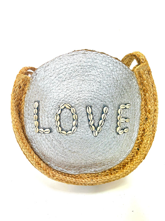 love Natural and silver jute bag