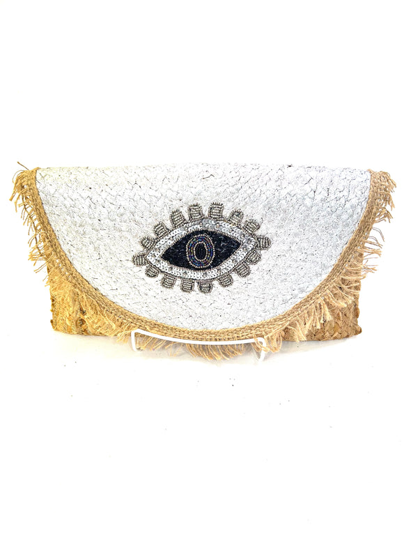 natural jute clutch with eye