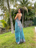 725 Teal Crocodile halter dress