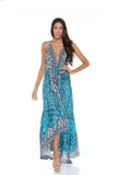 725 Teal Crocodile halter dress