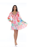 717 Mid length frill short dress with trumpet sleeve line