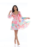 717 Mid length frill short dress with trumpet sleeve line