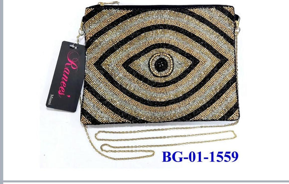 Boho beaded eye clutch