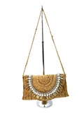 BG-01-1179 Natural Jute Clutch With Shells and Pompom