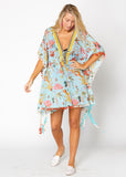 Tropical bird short kaftan dress. pack of 6