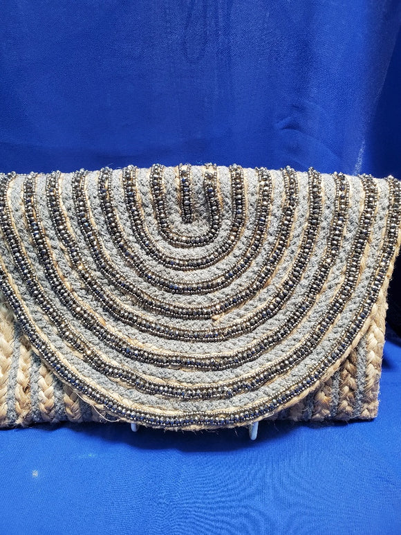 Natural jute clutch with crystals, 4043, 2 per pack