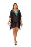 8001 B Black and Turquoise Embellished Tunic