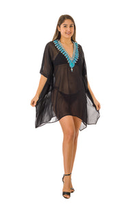 8001 B Black and Turquoise Embellished Tunic