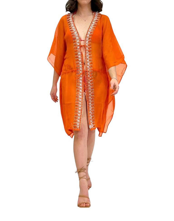 8007 S  Sexy Salmon embellished kimono