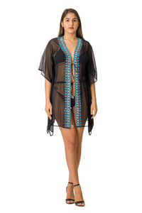 8008 B Black and Turquoise Embellished Kimono 2023 embellished collection