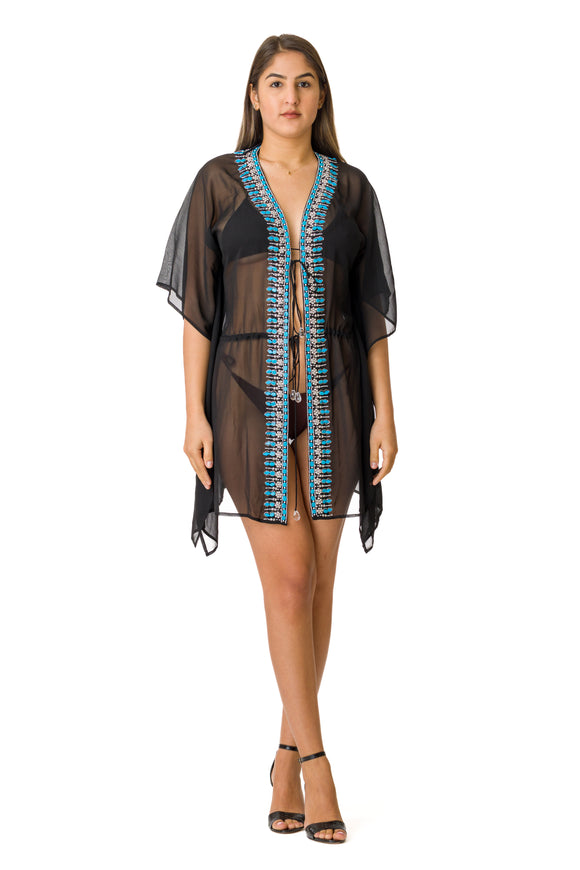 8008 B Black and Turquoise Embellished Kimono 2023 embellished collection