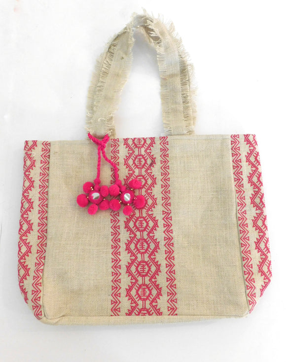 Jute embroidered bag, 2 per pack