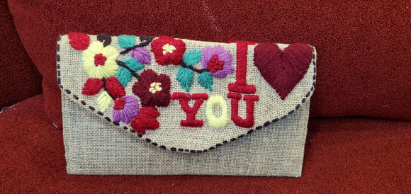 I love you jute clutch, 2 per pack