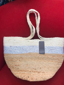 Silver stripe , 3 color jute tote, 2 per pack