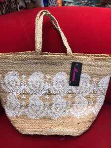 Block printed jute bag, 2 per pack