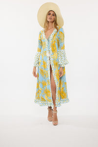 Yellow Bananas Long Duster w/ Trumpet Sleeves