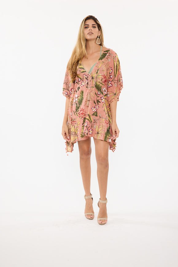 Pink Tropic Short Kaftan