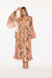 Pink Tropic Long Duster w/ Trumpet Sleeves 90005