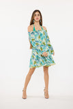 Green Leafy Off Shoulder Tropical Dress