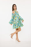 Green Leafy Off Shoulder Tropical Dress