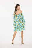 Green Leafy Off Shoulder Tropical Dress