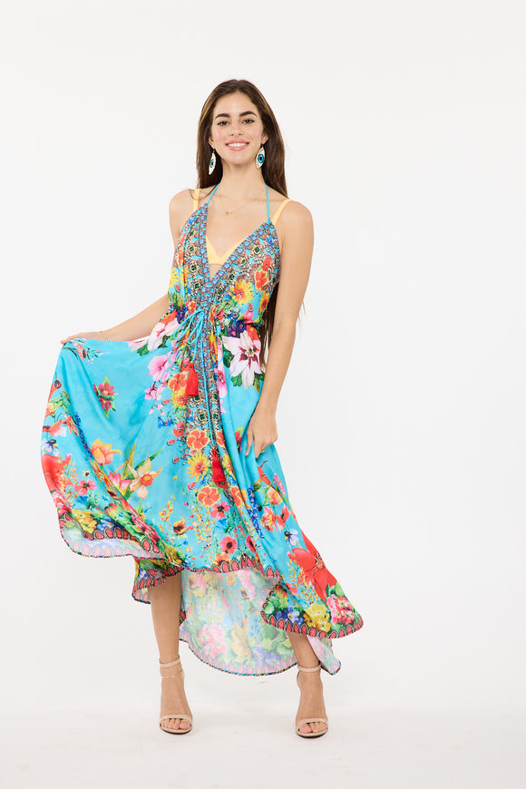 688 Turquoise -blue  Hawaii Halter dress.