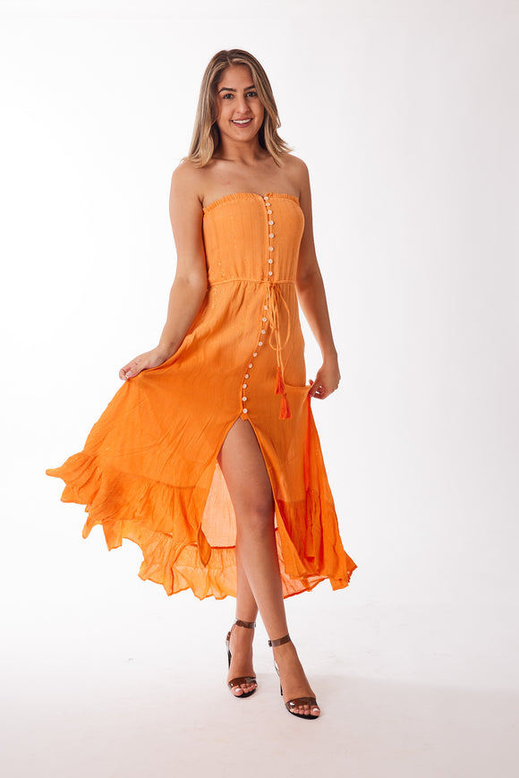 Tie-Dye, 2022 collection, Orange Lurex strapless ombre dress Pack of 4