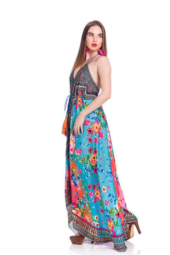 655 Blue floral Hawaii Halter Dress Pack of 2 back in stock!!