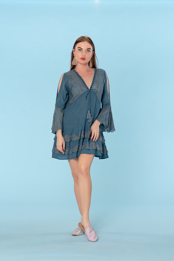 20-29 blue ruffle dress