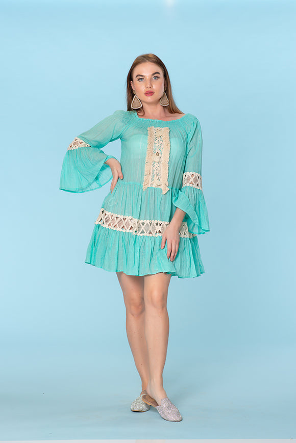 2013 aqua trumpet sleeve dress