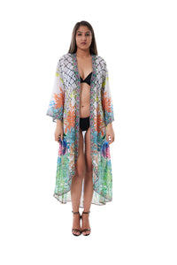 438 white muticolor floral duster