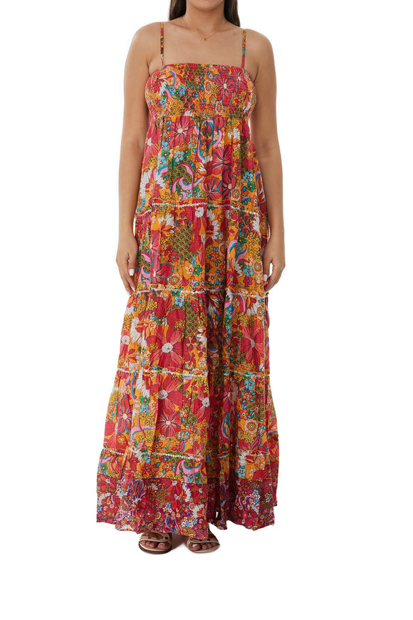 822 Multicolor Floral Cotton Long Dress