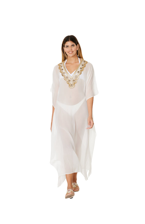 8002 B White and Gold Embellished Kaftan 2023 embellished collection