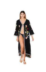 SD-3463-A HAND EMBROIDERED ANKLE LENGTH SHRUG BLACK