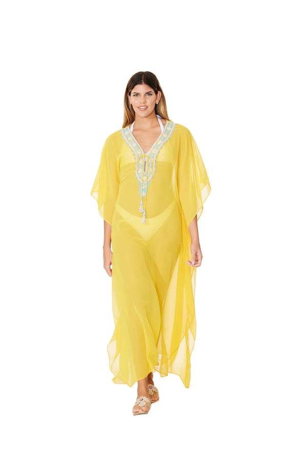 2023 collection - SD-3376 Yellow Embellished Kaftans