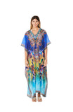 2023 collection - 503 Blue Peacock Print long kaftan