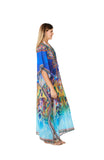 2023 collection - 503 Blue Peacock Print long kaftan