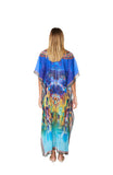 2023 collection - 503 Blue Peacock Print long kaftan