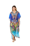 2023 collection - 503 Blue Peacock Print long kaftan