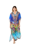 2023 collection - 503 Blue Peacock Print long kaftan