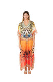 2023 collection- 289 Orange Animal Print long kaftan